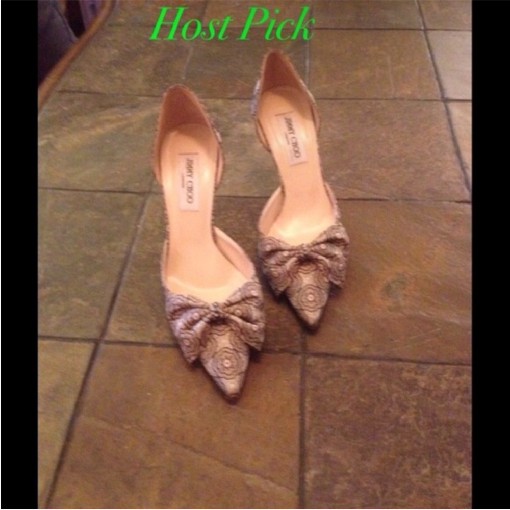 Jimmy Choo D'Orsay kitten Cream and Brown Heels with Bow Detail